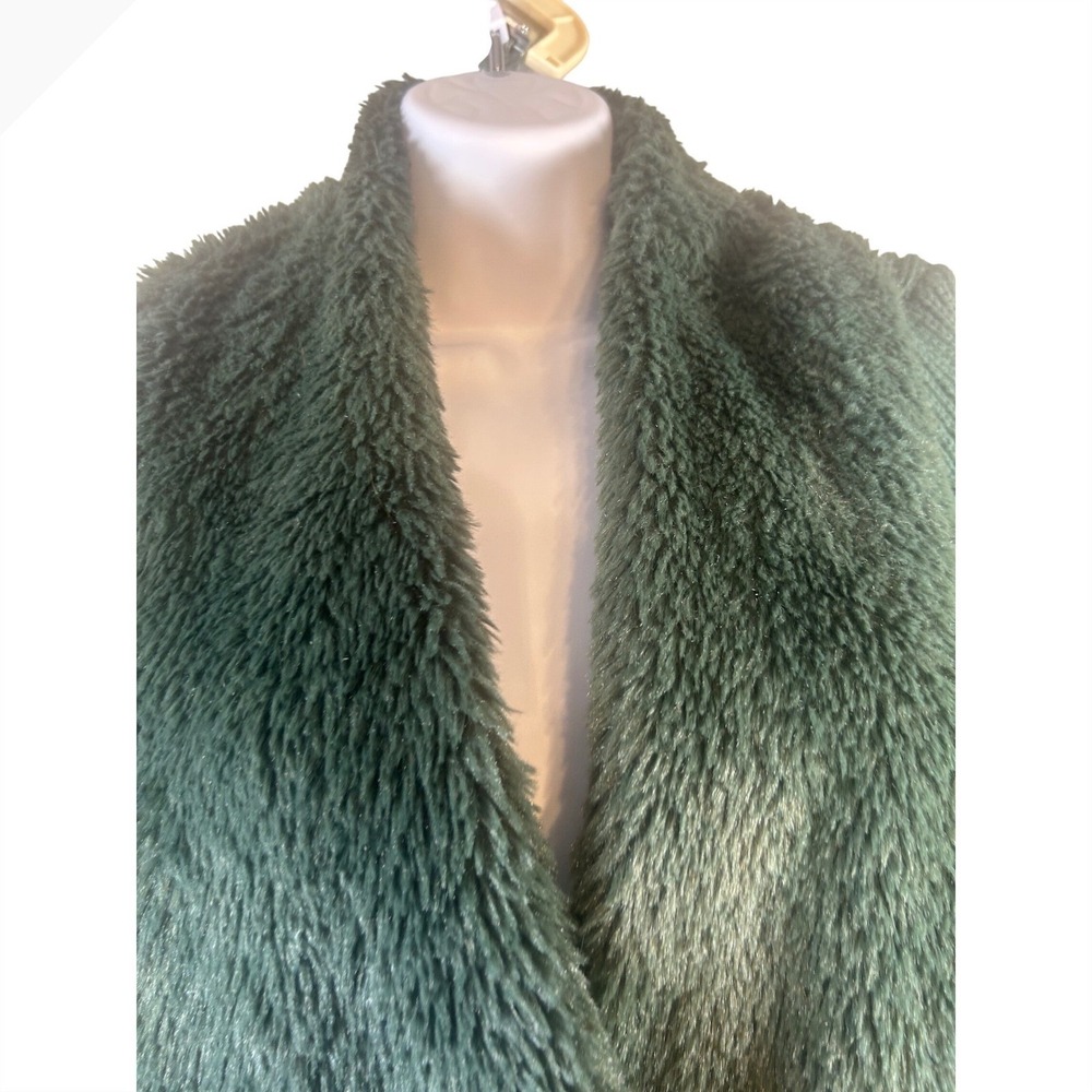 Indigo Thread Co Womens Green Faux Fur Trim Knit Drape Front Cardigan Sweater 1X